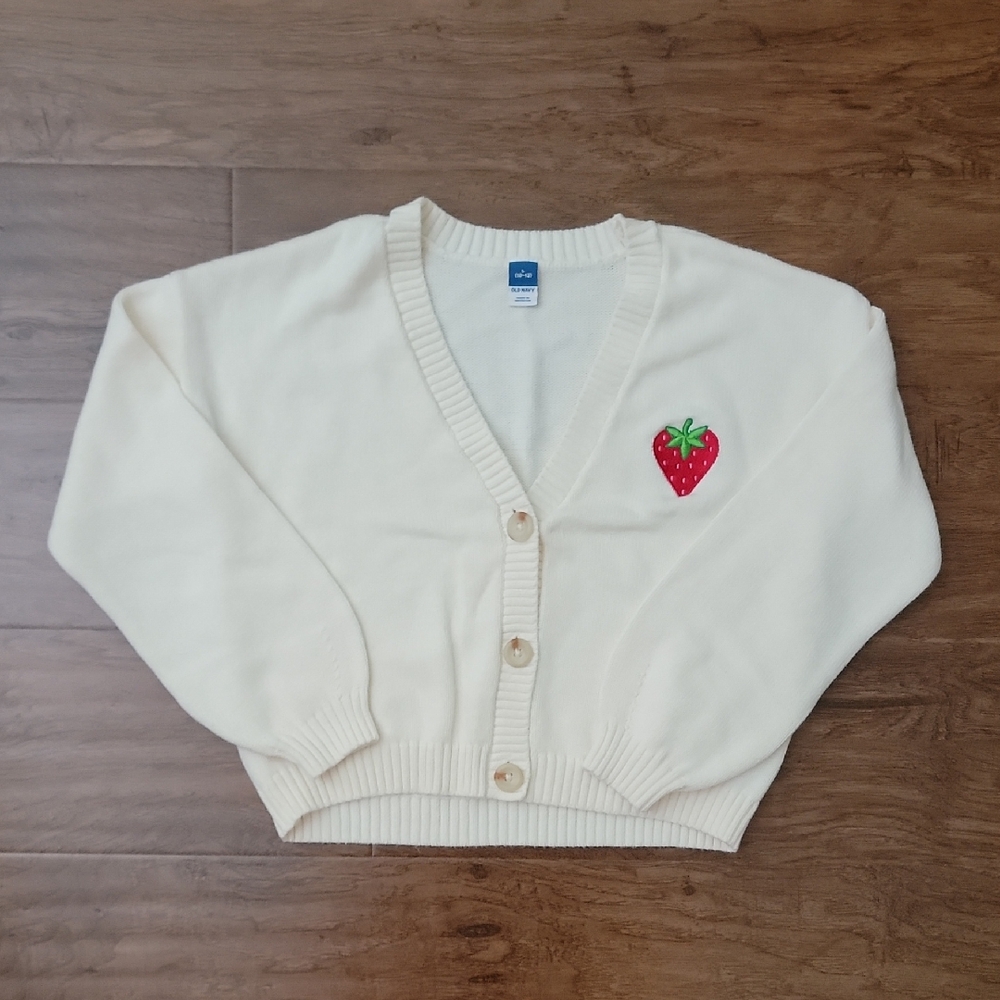 Cream Cardigan with Strawberry Patch